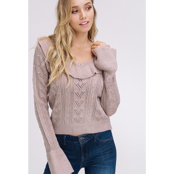 Last One!! Blush Cable Knit Ruffle Sweater - Picture 6 of 7